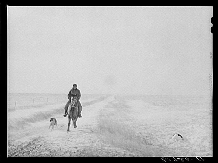 riding horse in blizzard - - life in south dakota