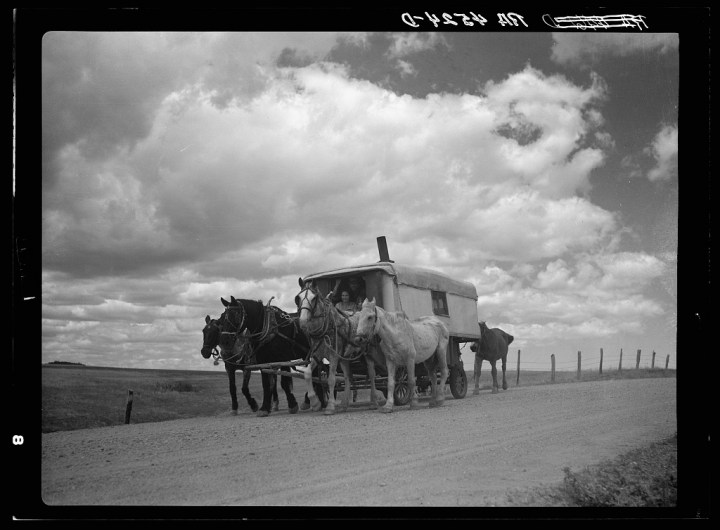 Headed West in South Dakota, this family packed up all their things in this covered wagon.