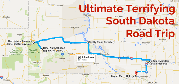 Map of haunted road trip