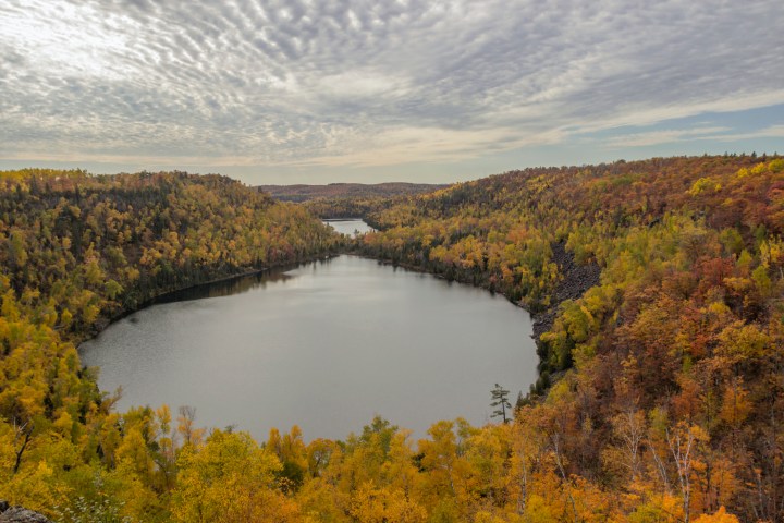 A High Wide Angle Shot Overlooking Bear and Bean Lakes in Northern Minnesota during a Beautiful Fall Afternoon
