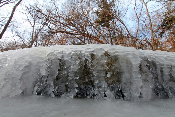 The falls at Platte River State Park in Nebraska during the winter.