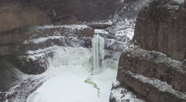 This Drone Footage Of A Washington Waterfall Will Drop Your Frozen Jaw
