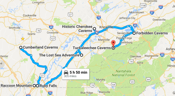 This Map Shows The Shortest Route To 7 Of Tennessee’s Most Incredible Caves