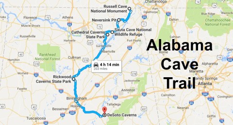 This Map Shows The Shortest Route To 6 Of Alabama's Most Incredible Caves