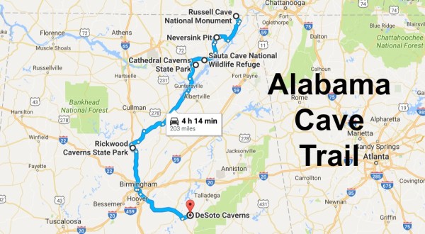 This Map Shows The Shortest Route To 6 Of Alabama’s Most Incredible Caves