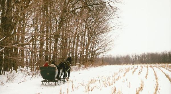 Enjoy A 30-Minute Sleigh Ride Through A Winter Wonderland At Ma & Pa’s Gift Shack In Ohio