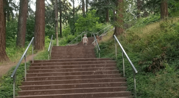 The Staircases At Mt. Tabor Park In Oregon Takes You To A Beautiful City View
