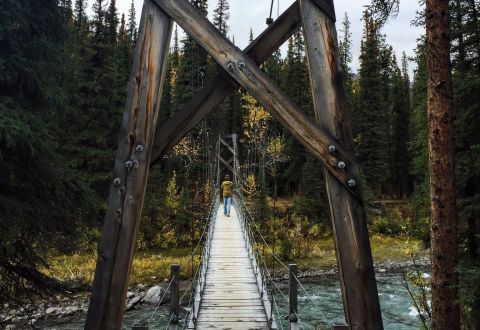 Walk Across A Suspension Bridge On Triple Lakes Trail In Alaska