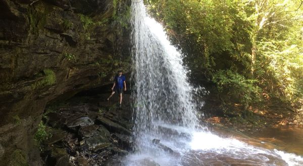 Hike Behind A Waterfall On The 5.6-Mile Schoolhouse Falls Trail In North Carolina