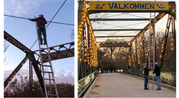 Stroll Down The Beautifully Decorated Välkommen Trail In Kansas, Complete With A Bridge Covered In Holiday Lights