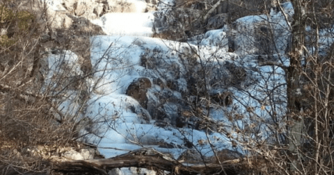 Hike To See The Frozen Beauty Of Mina Sauk Falls, Missouri's Largest Waterfall
