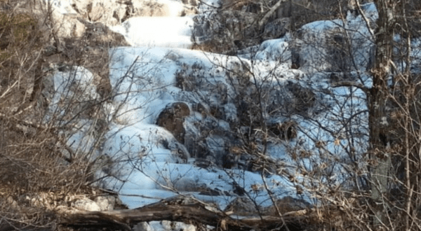 Hike To See The Frozen Beauty Of Mina Sauk Falls, Missouri’s Largest Waterfall