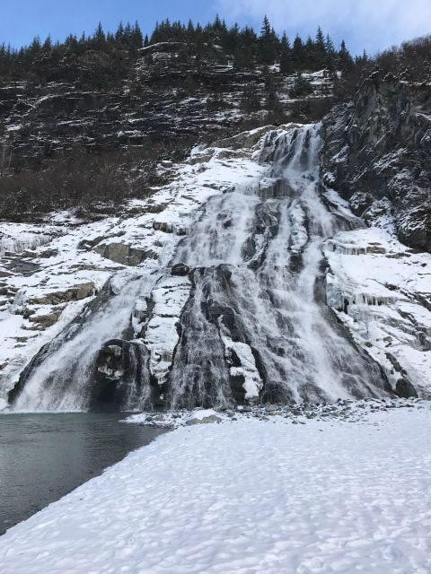 Hike To See The Frozen Beauty Of Nugget Falls, One Of Alaska's Largest Waterfalls