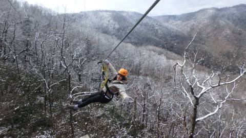 Take A Winter Zip Line Tour To Marvel Over North Carolina's Majestic Snow Covered Landscape From Above