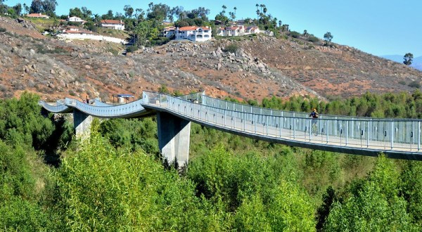 Walk Across A 990-Foot Suspension Bridge On Lake Hodges Pedestrian Bridge Trail In Southern California