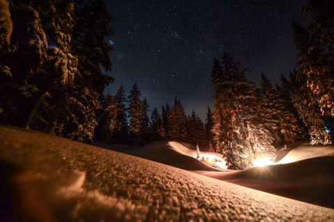 Snowshoe Under The Stars And Enjoy A Cozy Campfire After With Wanderlust Tours In Oregon