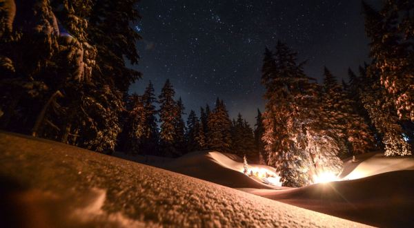 Snowshoe Under The Stars And Enjoy A Cozy Campfire After With Wanderlust Tours In Oregon