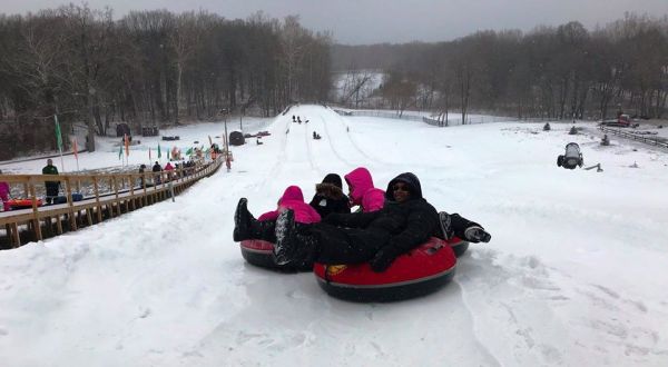 Zip Down A 600-Foot Snow Tubing Hill At Hawk Island Park In Michigan