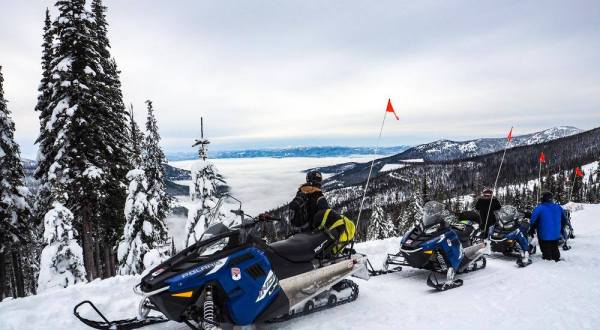 Enjoy Snowy Views Of Lake Pend Oreille On This Guided Snowmobile Tour From Selkirk Powder In Idaho