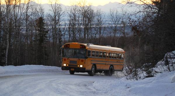 Ride To The Top Of The Mountain On A Warm School Bus At Moose Mountain Ski Resort In Alaska