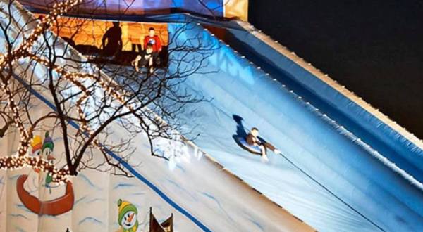 Take A Ride On A 60-Foot Tube Slide At Amish Door Winter Village In Ohio