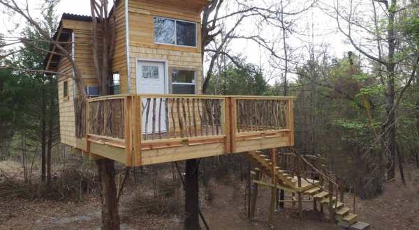 Check Out This Oklahoma Airbnb With Tree Trunks Going Through The Deck
