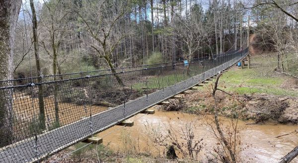 Walk Across A 180-Foot Suspension Bridge On Twelve Mile Creek Trail In South Carolina