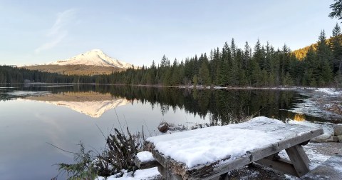 A Hike To Oregon's Iconic Trillium Lake Is A Winter Wonderland Adventure