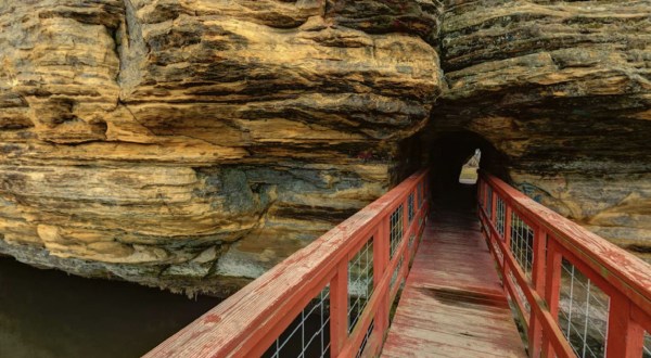 Hike Straight Through A Giant Rock Formation At Pier Natural Bridge Park In Wisconsin    