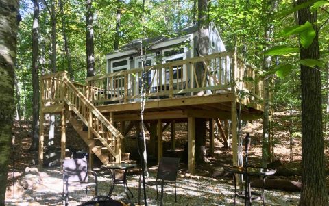 Listen To The Sweet Sounds Of The Forest At This Rustic Treehouse Cabin In Connecticut