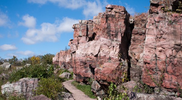 This Historic Hike At Pipestone National Monument Leads To Pink Cliffs And A Rushing Waterfall
