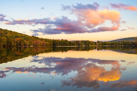 Watch A Sunset Along Lake Waramaugh, A Crystal-Clear Body Of Water In Connecticut