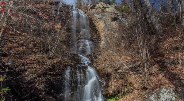 Marvel At A 150-Foot Roadside Waterfall When You Take A Scenic Drive On White Oak Mountain Road In North Carolina