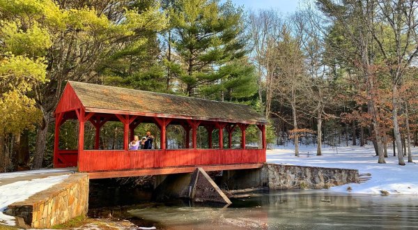 Walk Through An Enchanting Covered Bridge On The Stratton Brook Trail, An Easy Hike In Connecticut