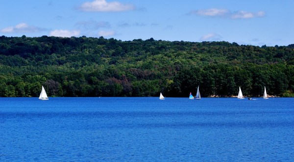The Water Is A Brilliant Blue At Lake Arthur, A Refreshing Roadside Stop In Pennsylvania