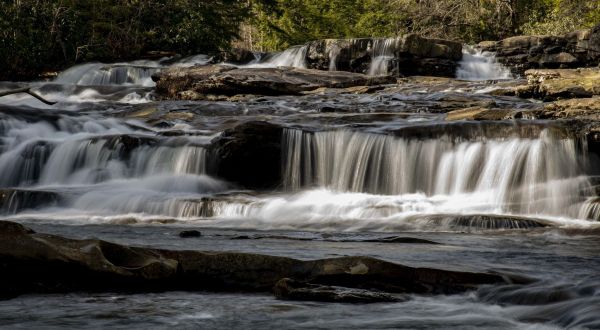 A 30-Foot Waterfall And Natural Water Slide Are Hiding On The Trails Of Ohiopyle State Park In Pennsylvania