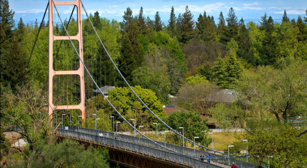 Cross A Giant 1,144-Foot Bridge With Awesome Views On The Guy West Bridge In Northern California