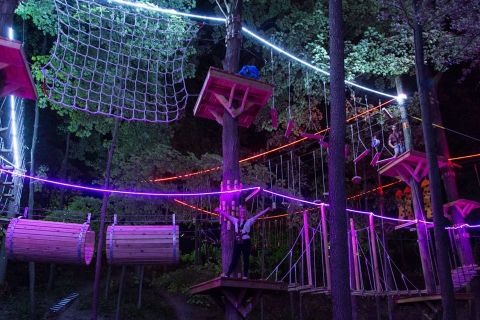 Climb Among Colorful Lights During Glow Nights At TreeRunner Adventure Park In Michigan