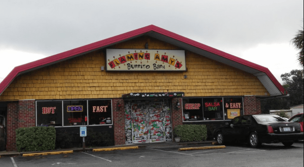 Fill Up On Giant Burritos Amid Kitschy Decor At Flaming Amy’s Burrito Barn In North Carolina