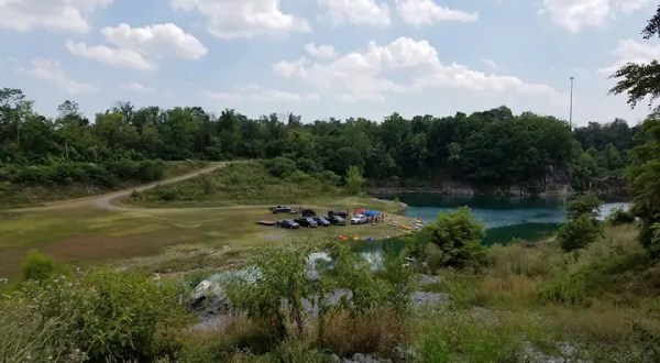 Camp On The Banks Of A Beautifully Blue Quarry Lake At Compound Nature Preserve In West Virginia