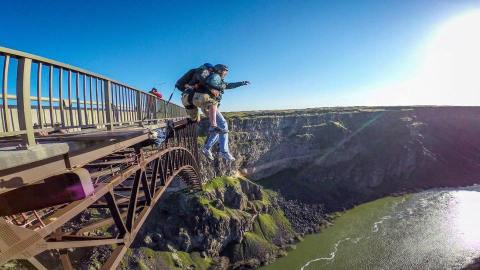 Leap From Idaho's 486-Foot-Tall Perrine Bridge Into The Canyon Below With Tandem BASE