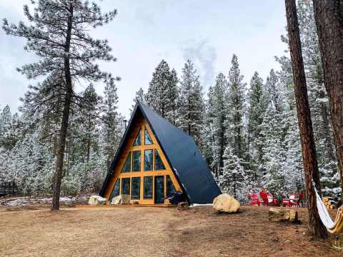This Mountain A-Frame Cabin In Garden Valley, Idaho Is Perfectly Cozy For A Winter Weekend