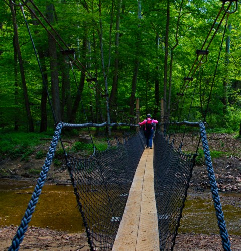 Walk Across A Suspension Bridge On The Hemlock Bridge Trail In Ohio