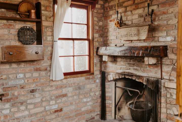 Airbnb Nauvoo Illinois Fireplace Summer Kitchen