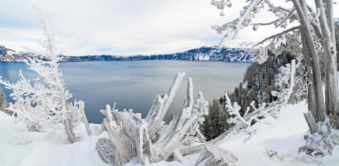 A Visit To Oregon's Crater Lake National Park Is A Magical Wintertime Experience