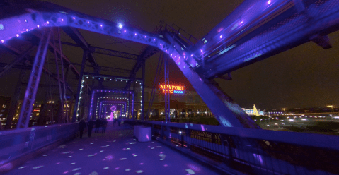 Stroll Across An Illuminated Bridge And River Walk At Winter Nights, River Lights In Kentucky