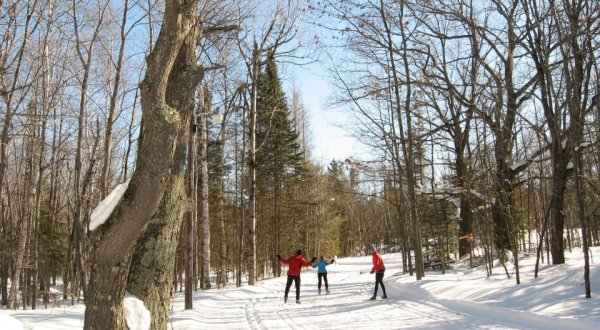 Cross-Country Ski Along Lighted Trails At Swedetown Recreation Area In Michigan