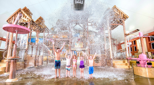 Stand Under A 600-Gallon Tipping Bucket At Jolly Mon Indoor Water Park In Missouri, A Perfect Winter Retreat