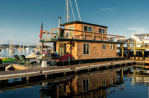 You Can Make This Charming House Boat Your Temporary Home In Rhode Island