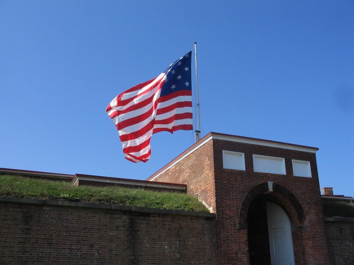 the flying flag at Fort McHenry in Baltimore, MD